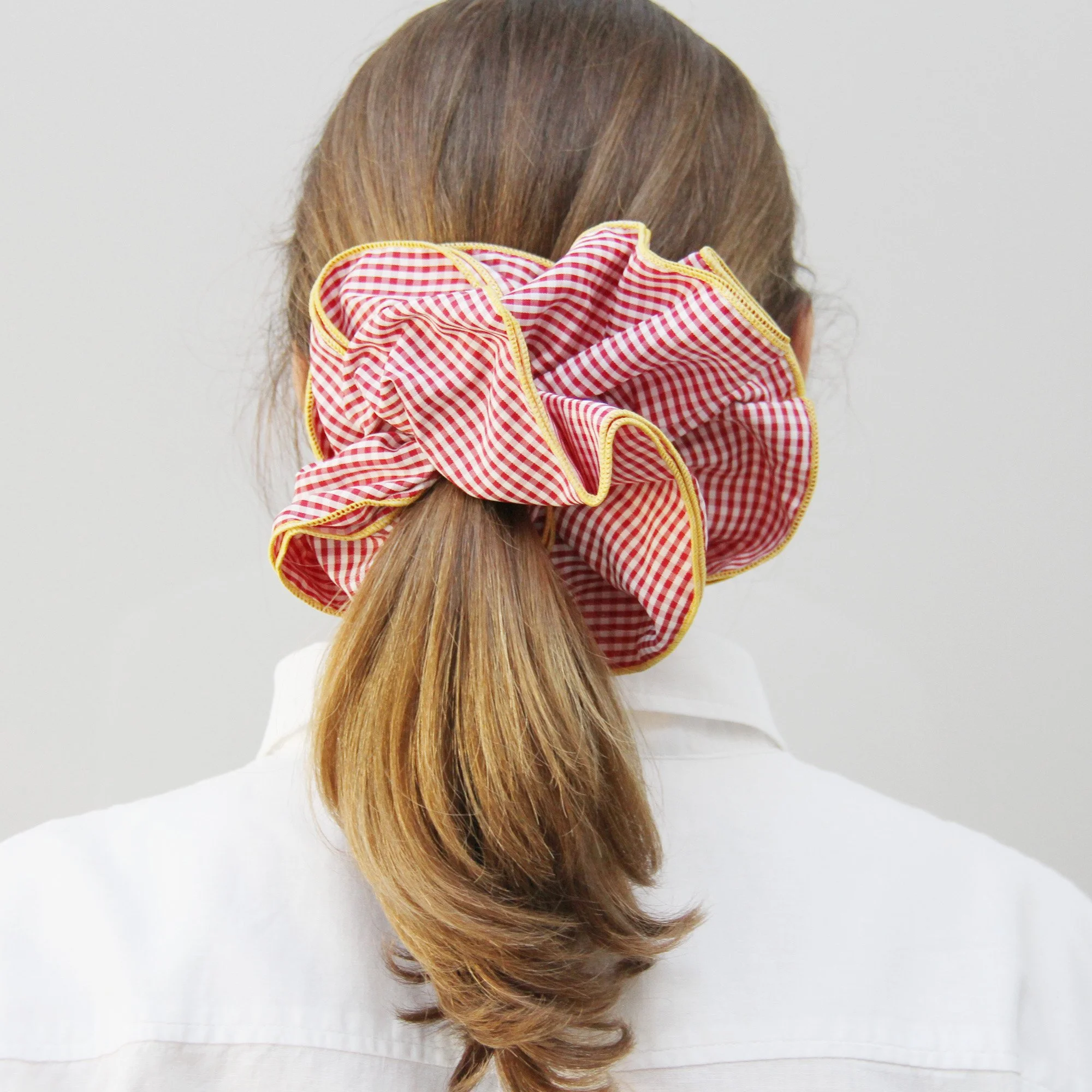 Oversized Red Gingahm Double Layered Scrunchie — BRAID & BOW